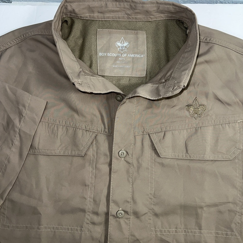 Boy Scouts of America Shirt Mens L Beige Short Sleeve Performance Vented Hiking